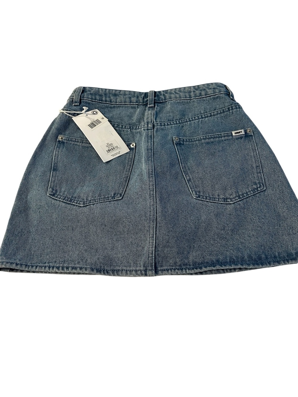 Obey Blue Denim Mini Skirt with Faded Floral Print - Picture 2 of 5